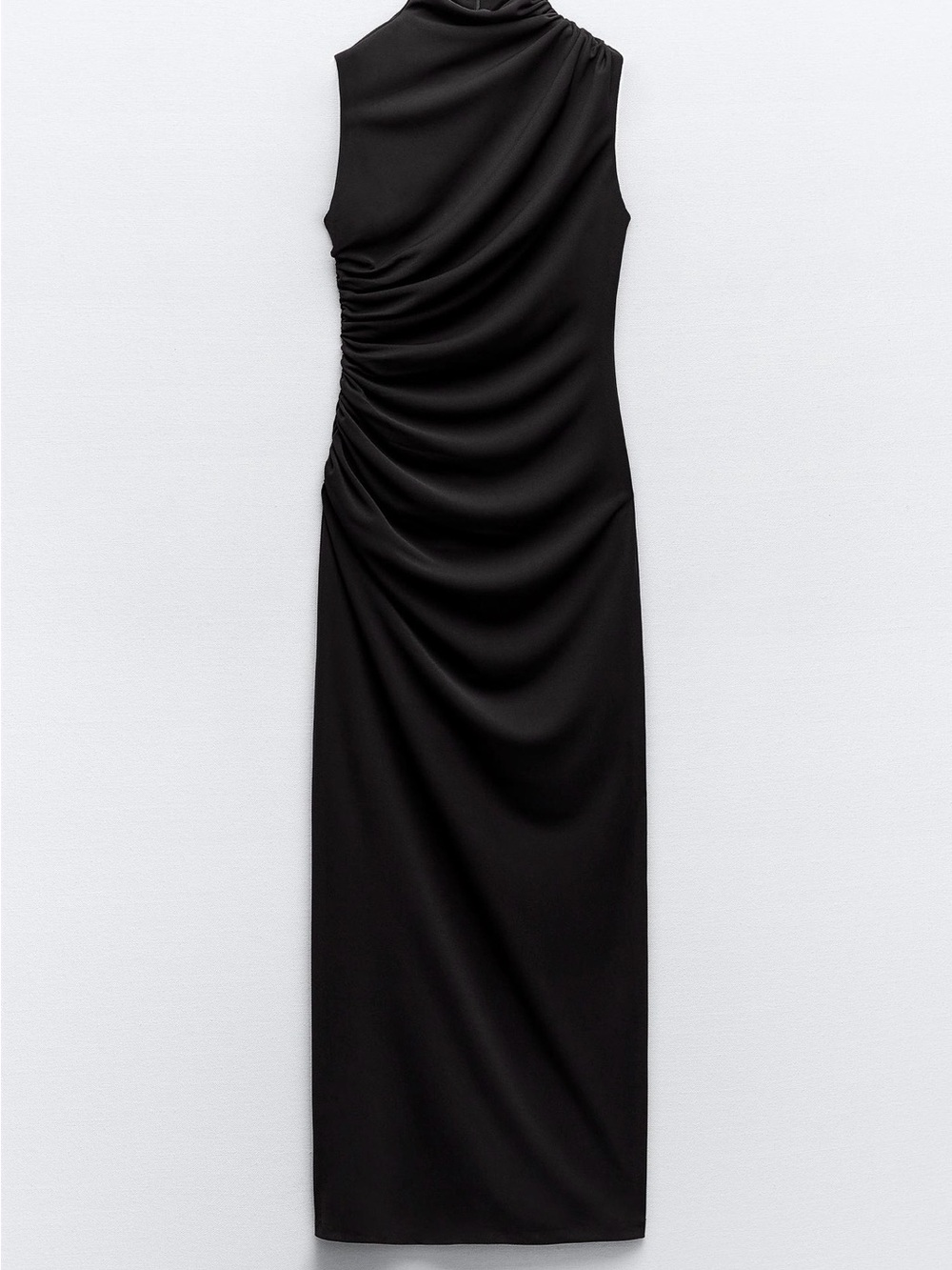 Zara draped midi dress mock neck tank Sleeveless Black Ruched Midi Dress